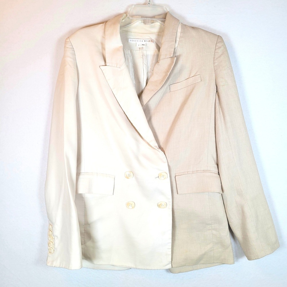 Veronica Beard Womens Braeton Dickey Linen Double Breasted Blazer Size 8 Tan